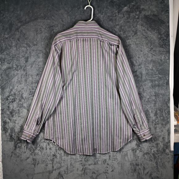 ETRO Milano Shirt Men Size 44 Gray Stripe Flip Cuff - Picture 9 of 10